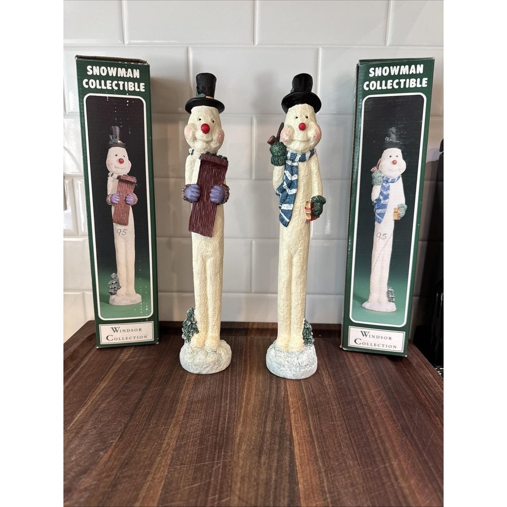 VTG Lot 2 Christmas Snowman Tall Figurine Resin 1994 Windsor‎ Collection 12"